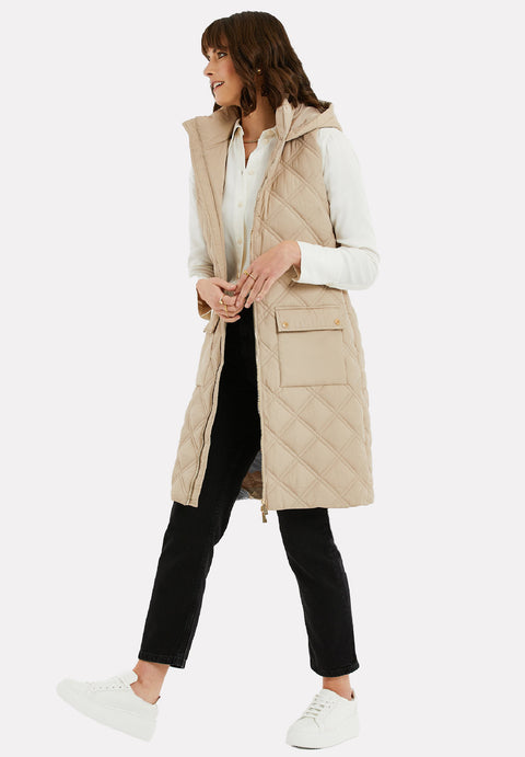 Threadbare Women's Beige Maggie Diamond Quilted Waistcoat | Threadbare In Lebanon