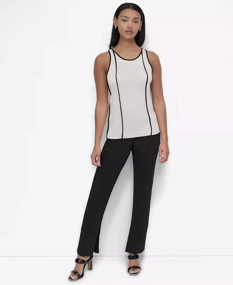 Dkny Women's Ivory & Black Petite Contrast Trim Tank Top Sleeveless Blouse | Dkny In Lebanon