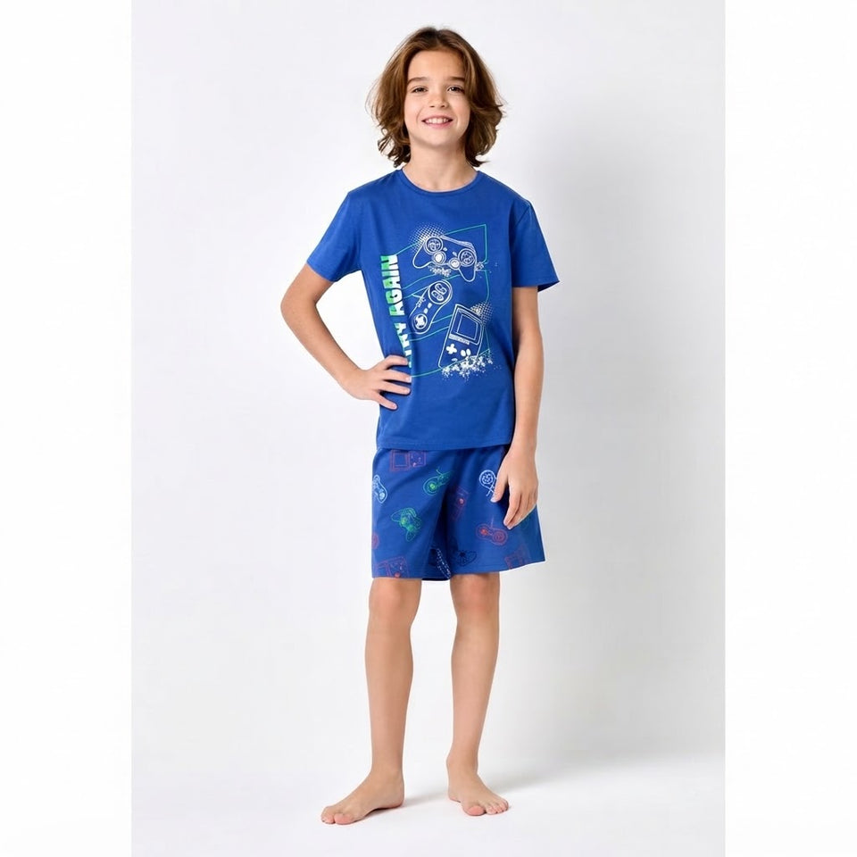 Sinsay Boy's Blue Short Sleeve Printed Crew Neck Pajama Set