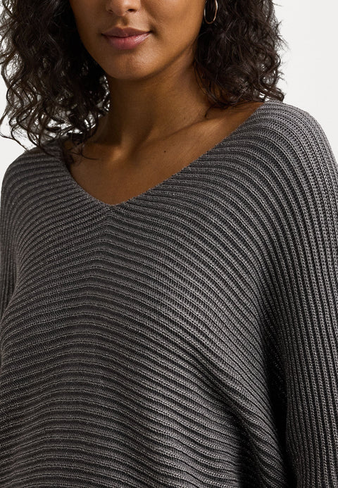 Lauren Ralph Lauren Women's Grey/Silver Rib-Knit Dolman-Sleeve Sweater | Lauren Ralph Lauren In Lebanon