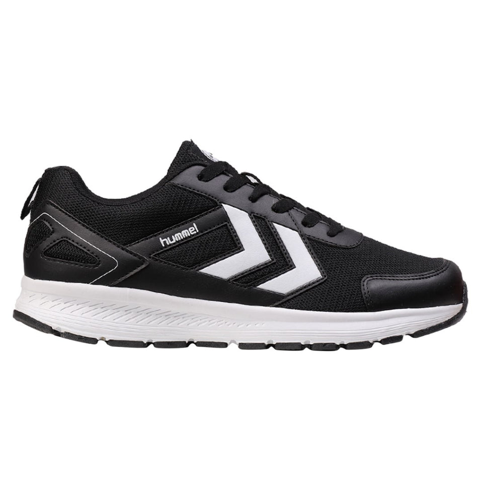 A black and white Hummel athletic sneaker shown from the side profile against a plain white background.