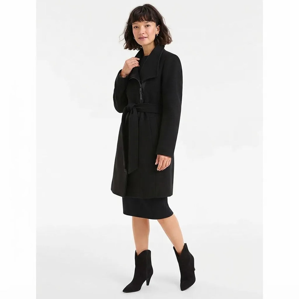 DKNY Women's Black Wrap-Style Zip Front Coat
