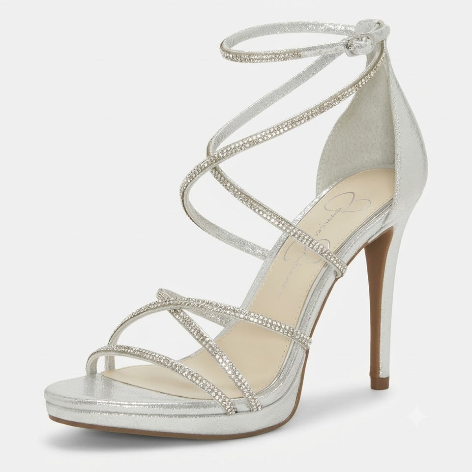 Jessica Simpson Women's Silver Jaeya Strappy High Heeled Sandals