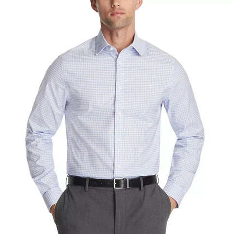 Michael Kors Men's Blue Check Long Sleeve Regular Fit Button-Up Dress Shirt |Michael Kors In Lebanon