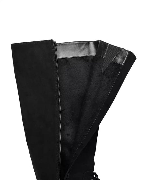Journee Collection Women's Black Leeda Lace Up Detail Knee High Boots | Journee Collection In Lebanon