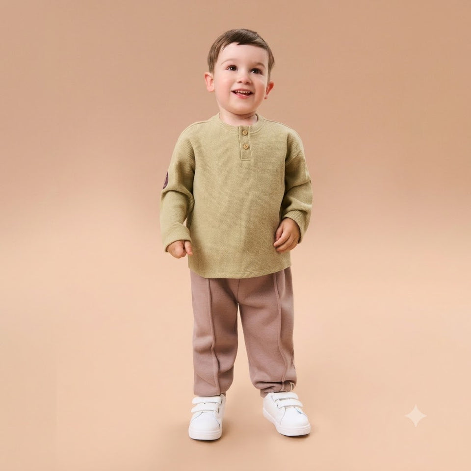 Sinsay Baby Boy's Khaki Green Long Sleeve Crew Neck Blouse