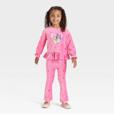 Bluey Girl's Fuchsia Bingo Ribbed Velour Top and Pants Set 2 Pieces  | Bluey In Lebanon