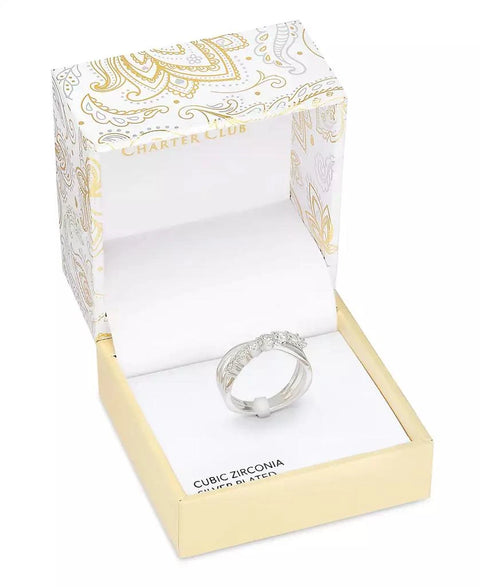 Charter Club Women's Silver-Tone Cubic Zirconia Crossover Ring | Charter Club In Lebanon
