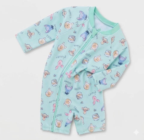 Disney Baby Boy's Green Winnie the Pooh Full Zip Long Sleeve Rash Guard Swimsuits | Disney In Lebanon