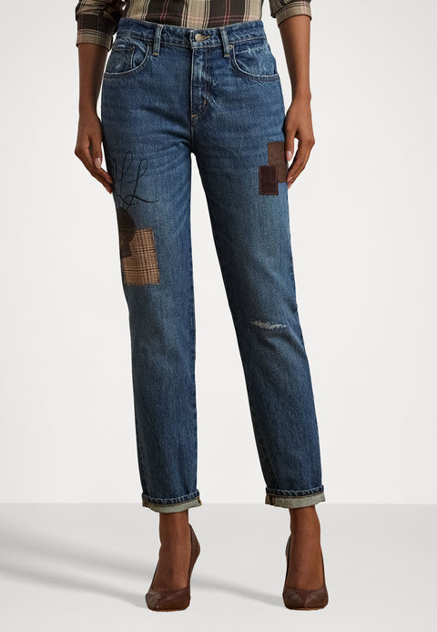 Lauren Ralph Lauren Women's Blue Plus Size Patchwork Boyfriend Tapered Ankle Jeans|Lauren Ralph Lauren In Lebanon