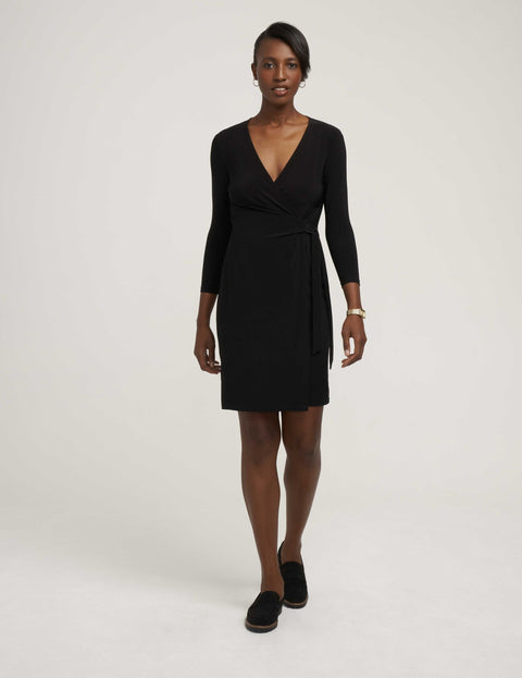Anne Klein Women's Black Three-Quarter-Sleeve Faux-Wrap Dress | Anne Klein In Lebanon