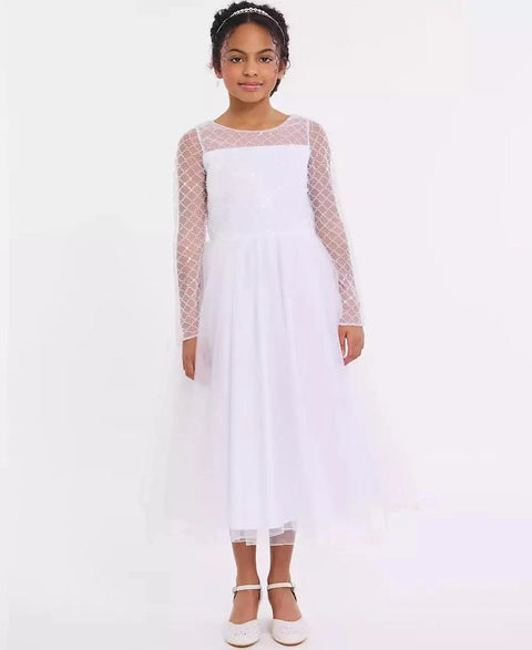Iris & Ivy Girl's White Lattice Beading Communion Dress |Iris & Ivy In Lebanon