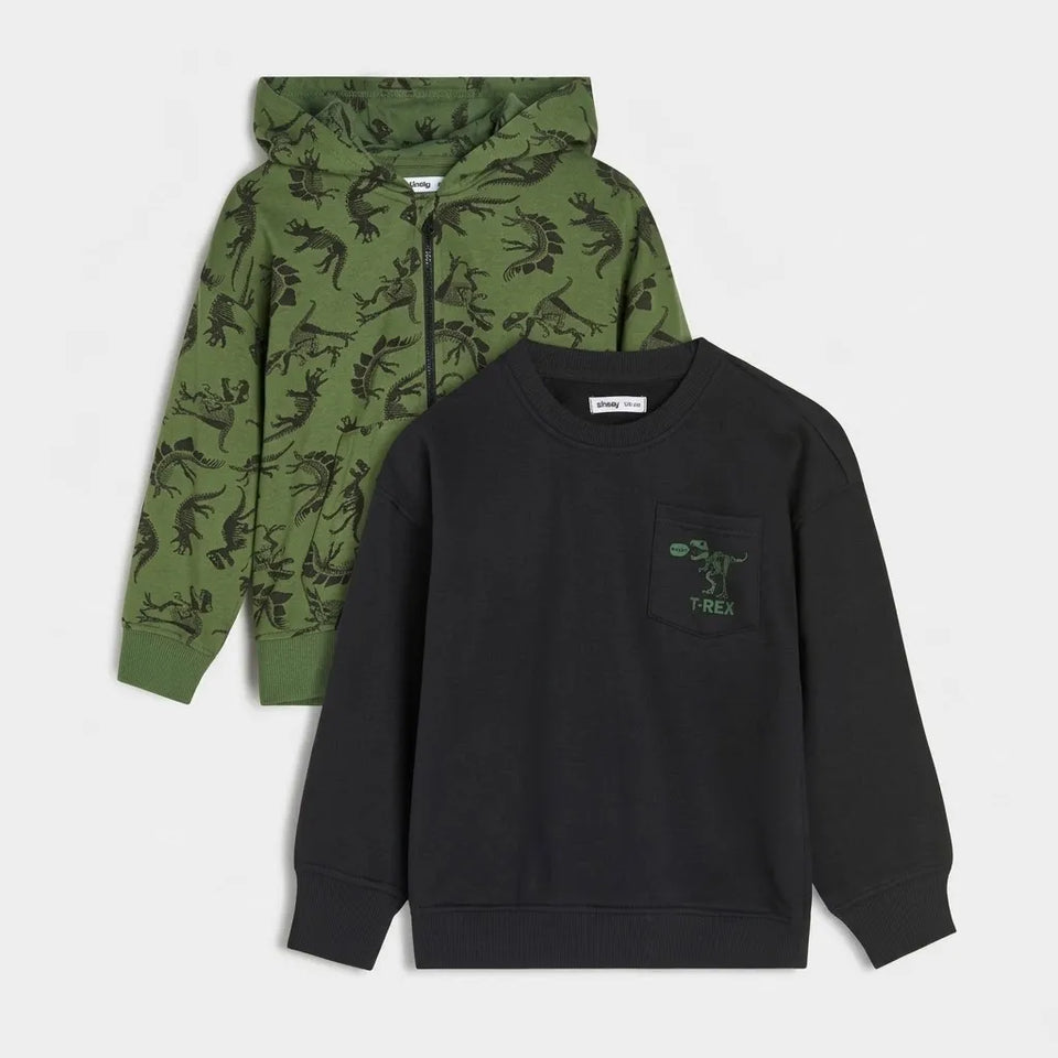 Sinsay Boy's Olive Green and Black 2 Pack Comfy Sweatshirt and Jacket