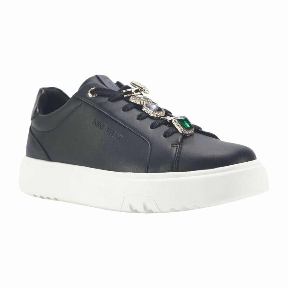 Nine West Women's Black Leather Sneakers With Silver Chain