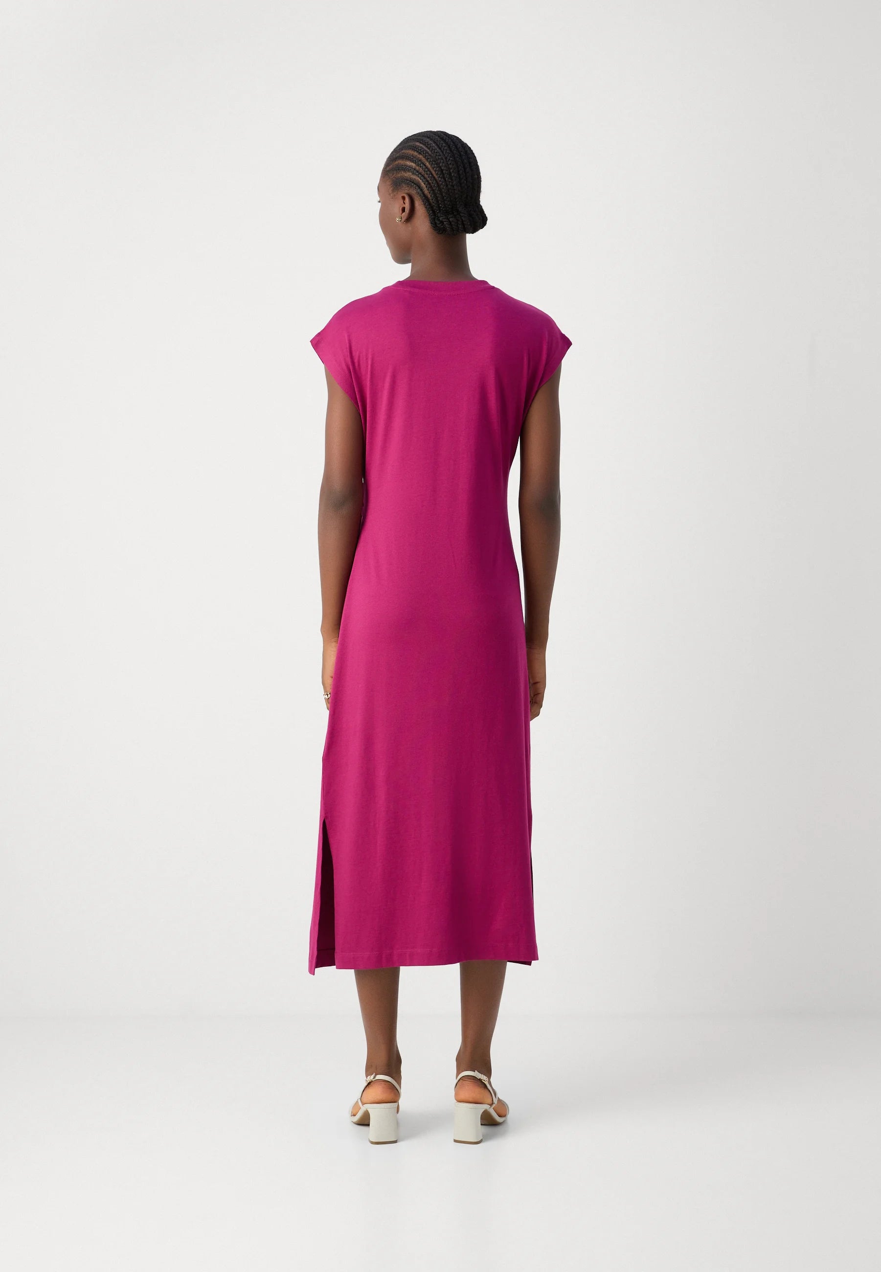 Connected Apparel Women’s Fuschia Faux Wrap Ruched  Dress | Connected Apparel in Lebanon