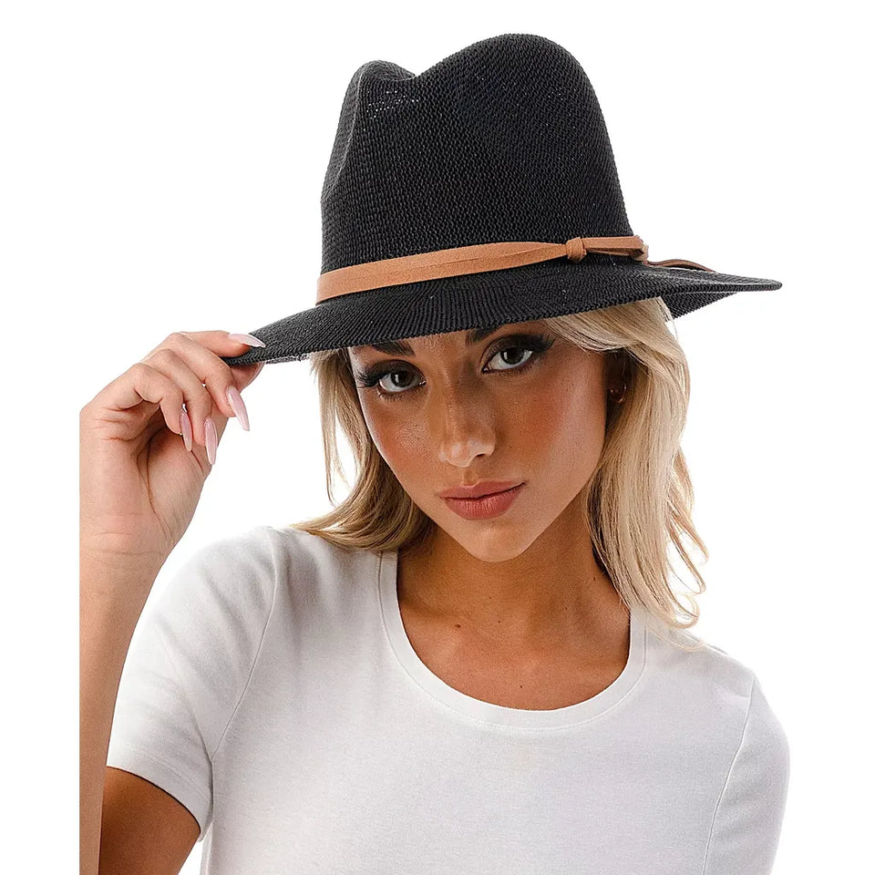 Marcus Adler Women's Black Short-Brim Packable Straw Panama Hat