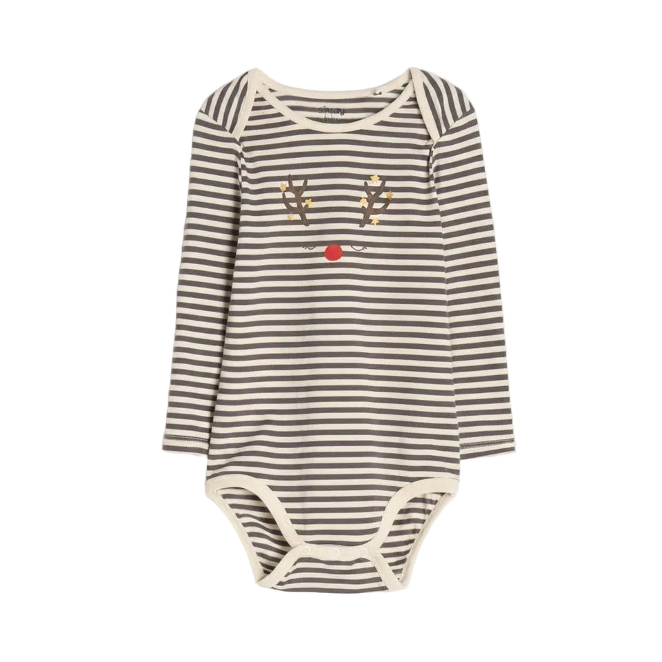 Sinsay Boy's Off White & Grey Striped Long Sleeve Bodysuits