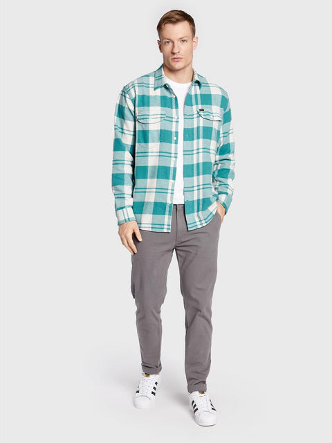 Lee Men's Green & Off White Checkered Relaxed Fit Long Sleeve Worker Shirt | Lee In Lebanon