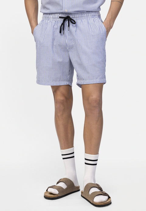 Redefined Rebel Men's White & Blue Ian Regular Fit Striped Shorts | Redefined Rebel In Lebanon