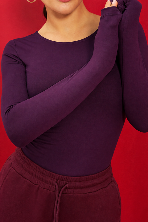 Sinsay Women's Dark Purple Long Sleeve Bodysuit | Sinsay In Lebanon