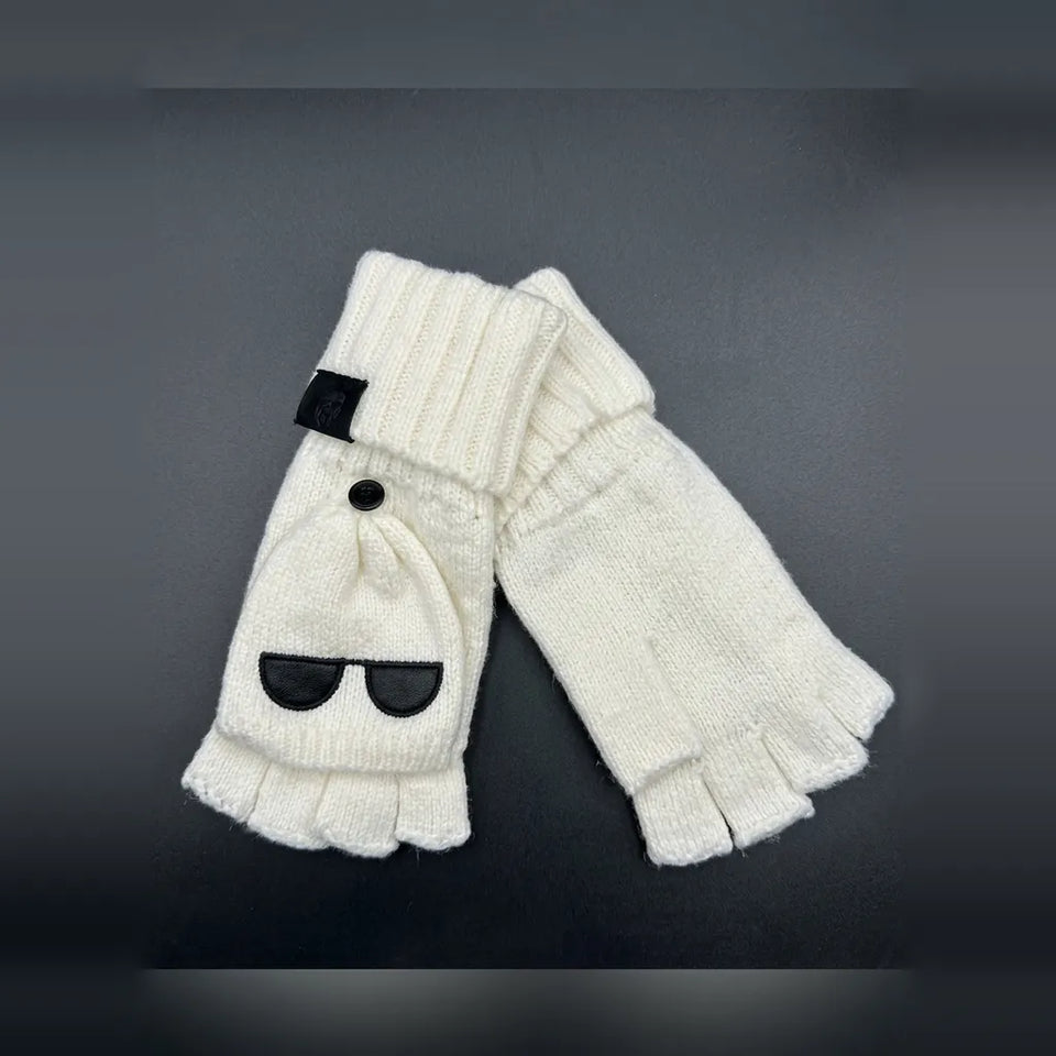 Karl Lagerfeld Women's White Appliqué Flip-Top Gloves