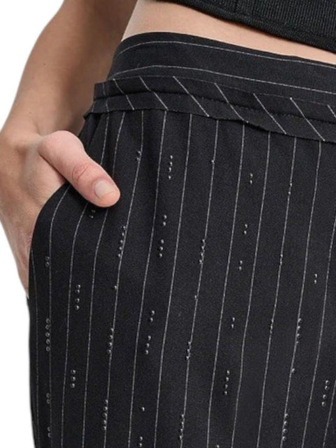 DKNY Women's Black Pinstripe Knit Wide Leg Trousers | DKNY  in Lebanon