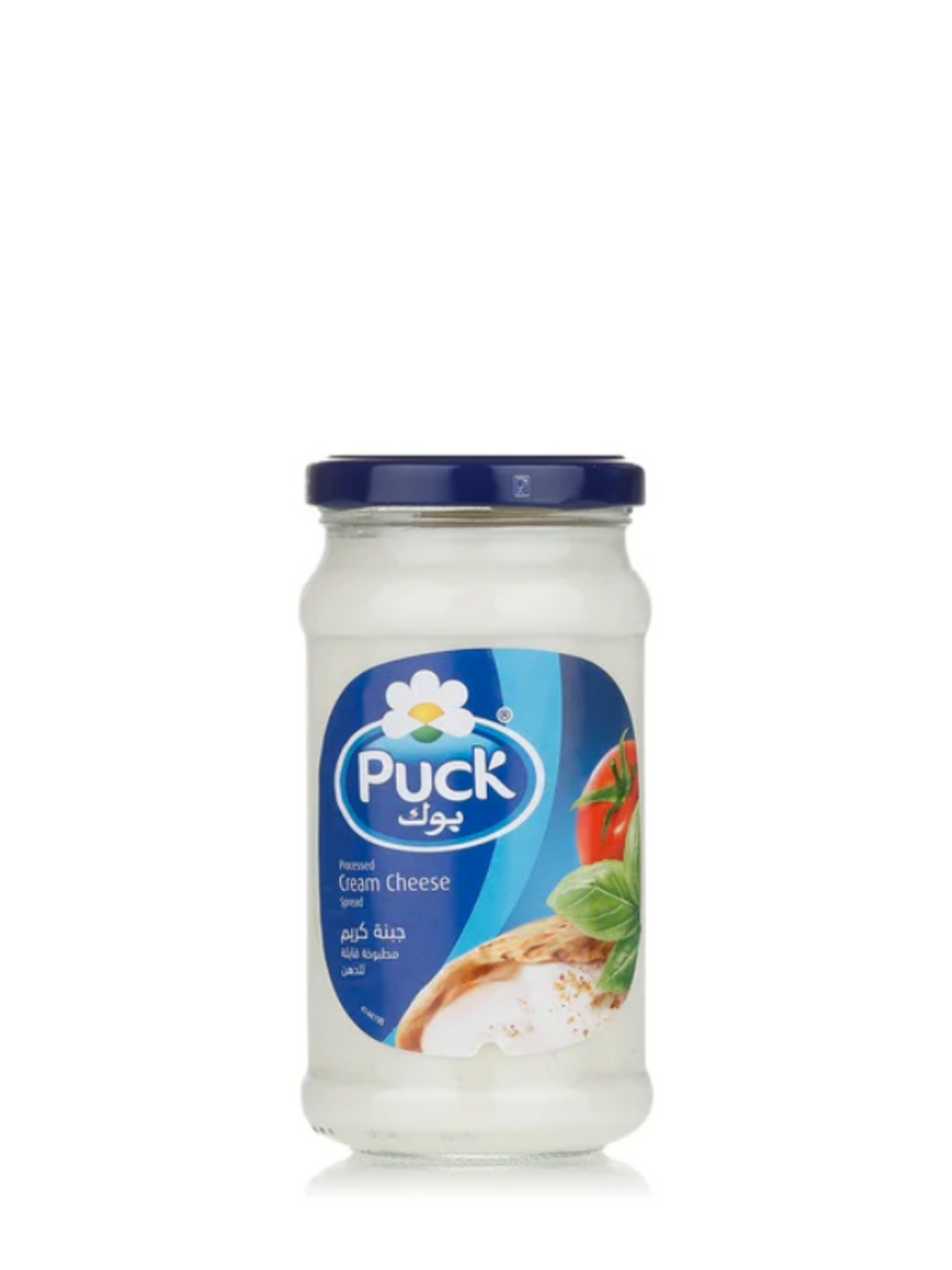 A jar of Puck processed cheese, 240g, with the brand's label visible. The jar is sealed with a twist-off lid and displays an image of the cheese spread on a piece of bread.