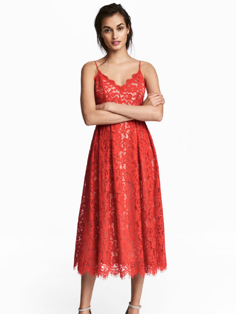 H&M  Women's  Red Lace Dress 0787420001(AA57)