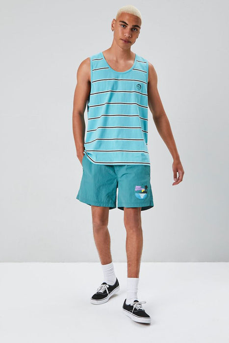 Forever 21 Men's Aqua Sleeveless Striped Top | Forever 21 In Lebanon