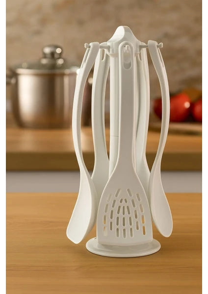 Brillant White 5pcs Plastic Serving Cutlery Set + Stand | Brillant In Lebanon