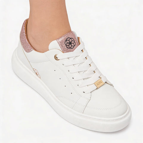 ACBS Women's White Glitter Pink Sneakers | ACBS In Lebanon