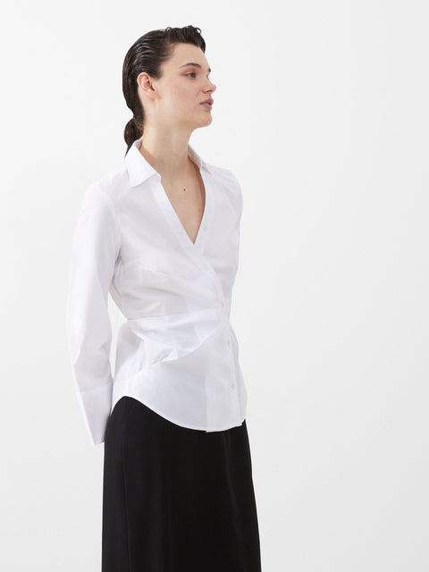 French Connection Women's White Isabelle Poplin Asymmetric Linen Shirt | French Connection In Lebanon