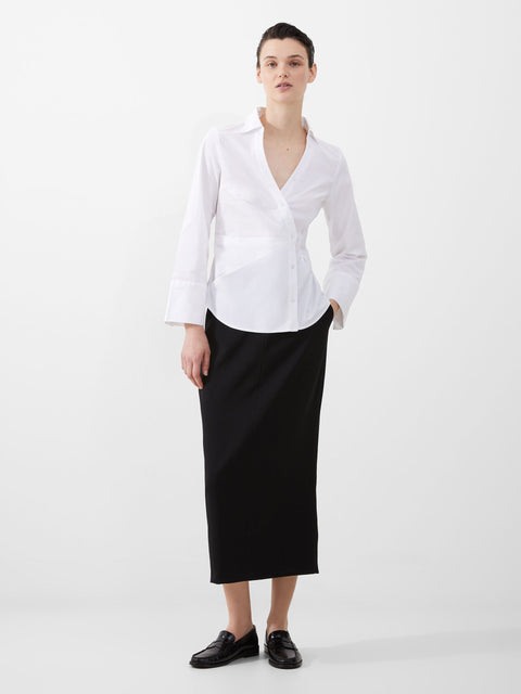 French Connection Women's White Isabelle Poplin Asymmetric Linen Shirt | French Connection In Lebanon