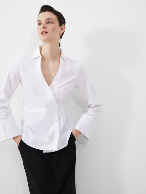 French Connection Women's White Isabelle Poplin Asymmetric Linen Shirt | French Connection In Lebanon
