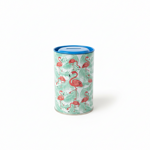 Tumbler with flamingo design on a white background