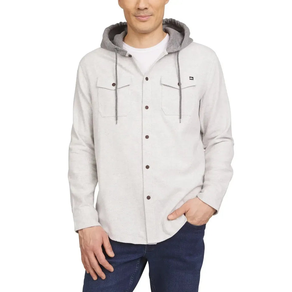 Quiksilver Men's Light Gray Hooded Flannel Overshirt