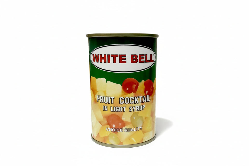 Can of White Bell Fruit Cocktail on a white background