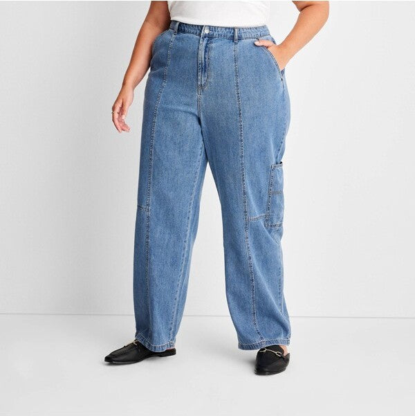 Future Collective Women's Blue Patchwork Straight Cargo Pants | Future Collective In Lebanon