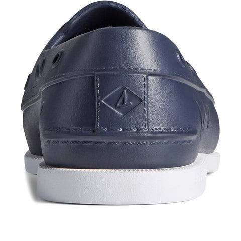 Navy blue shoe with a white sole on a white background