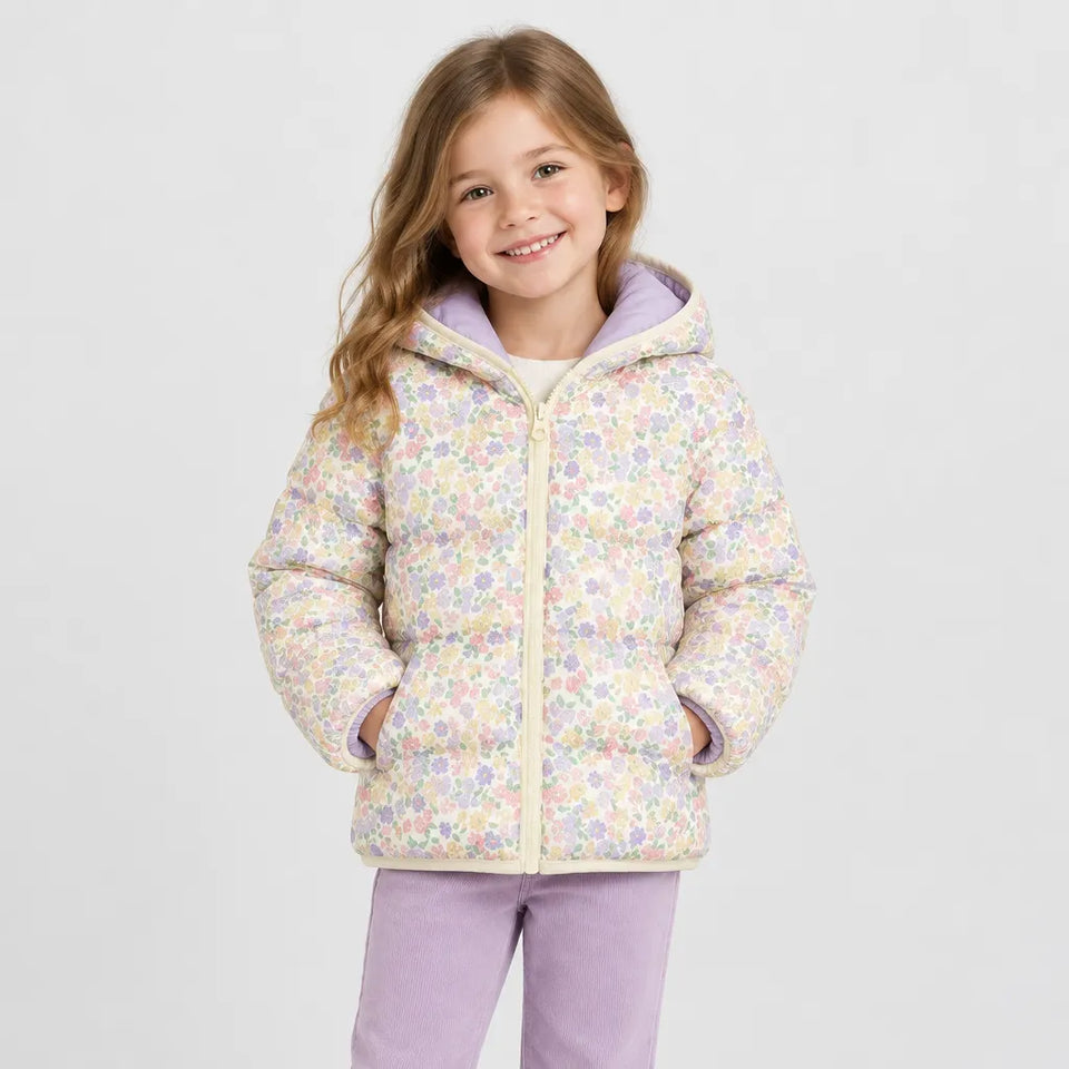 Sinsay Girl's Floral Quilted Puffer Hooded Jacket