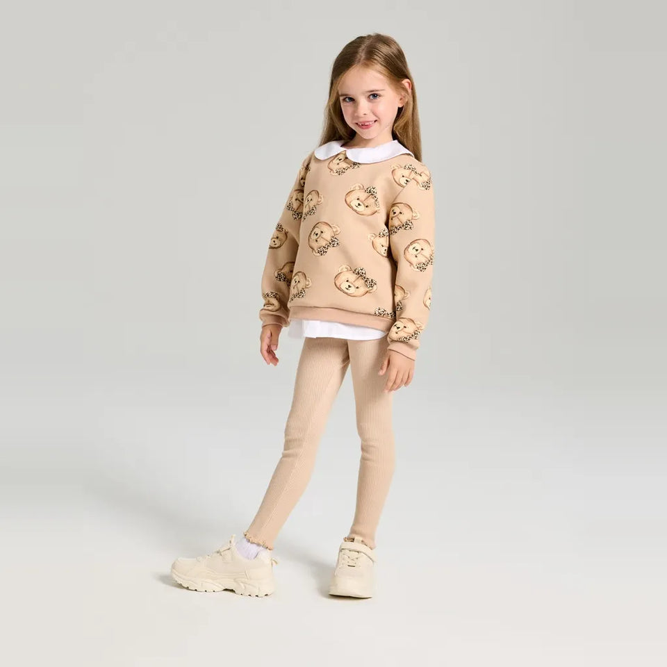 Sinsay Girl's Beige Ribbed Pull-Up Leggings