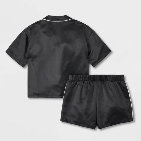 Art Class Girl's Black 2pc Satin Short Sleeve Button Up Pajama Set | Art Class In Lebanon