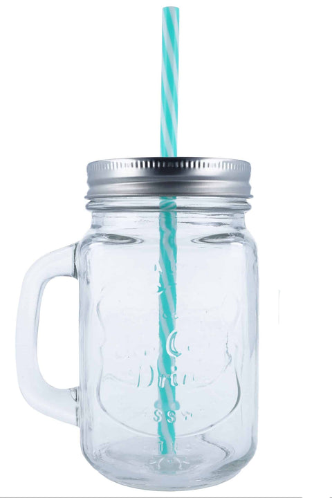 Eurohome Glass Mug With Metal Lid & Green Straw |Eurohome In Lebanon