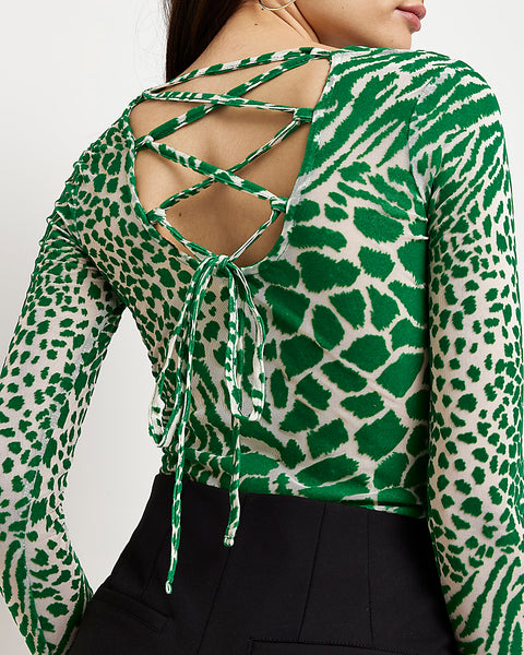 River Island Women's Green Animal Print Bodysuit 764169 FE892(SHR)