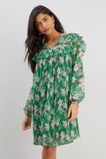 Wallis Women's Green Floral Oriental Pleated  Dress V2TM5 FE307