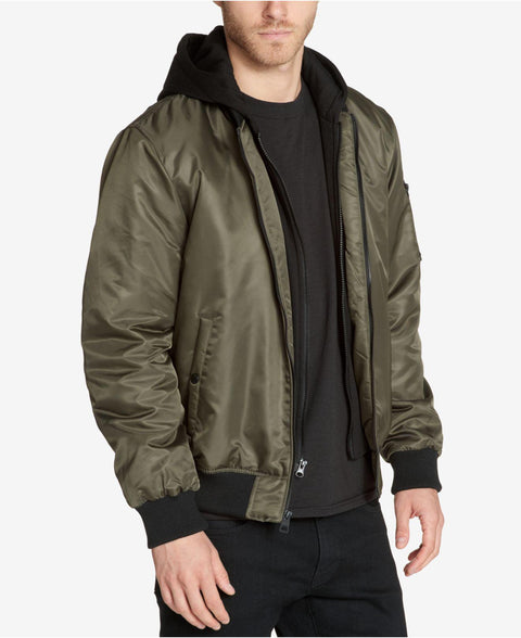 Guess Men's Olive Green John Bomber Hooded Jacket |Guess In Lebanon