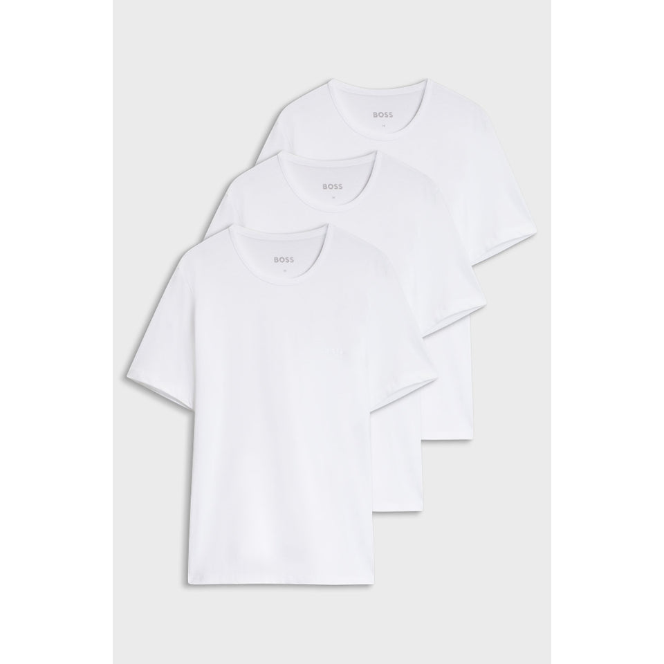 Boss Men's White 3 Pack Classic Cotton Regular Fit Logo Crewneck T-Shirt