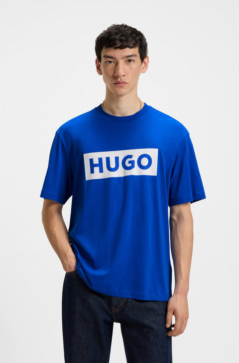 Hugo Men's Blue Cotton-jersey  with blue logo print T-shirt| Hugo  in Lebanon