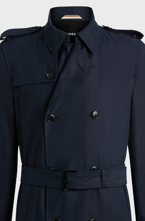 Boss Men's Navy Slim-fit trench coat with double-breasted closure |  Boss in Lebanon