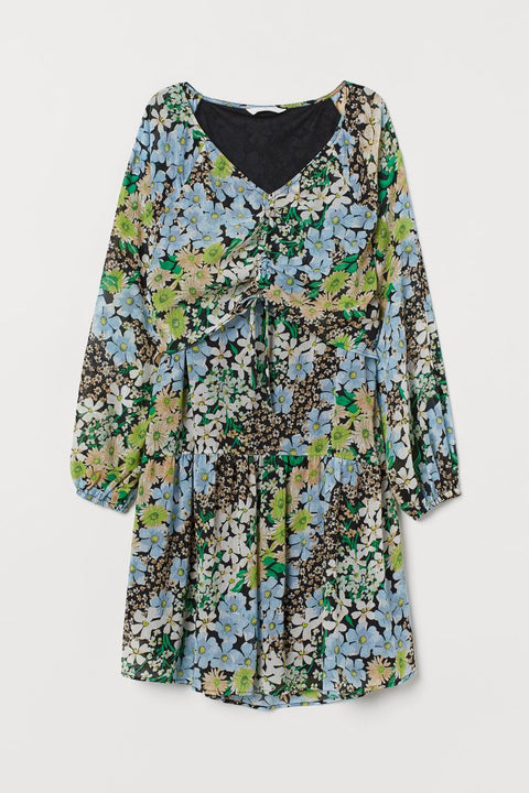 H&M Women's Black/Green floral Dress 0852341002